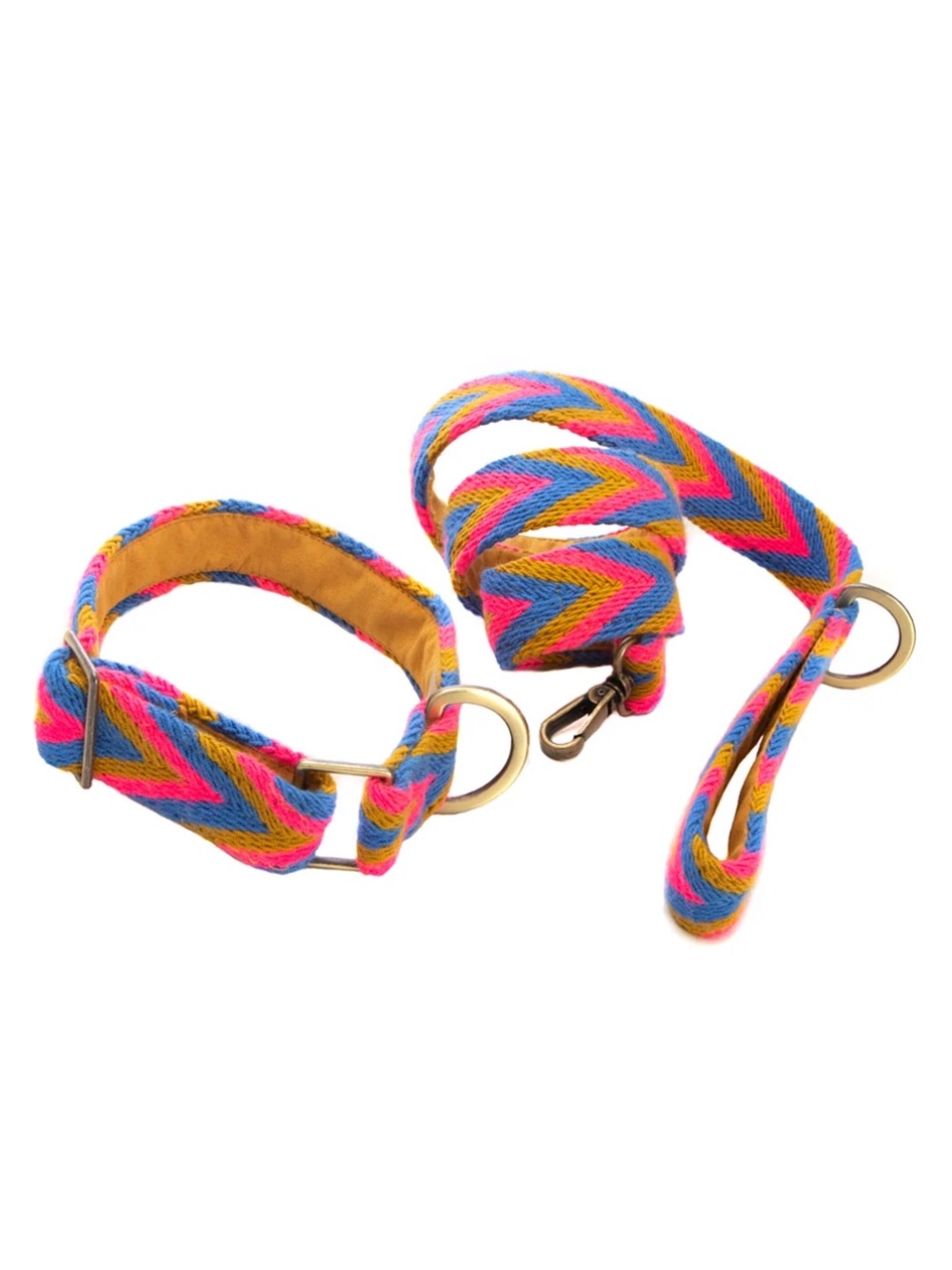 Multicolor Chevron Woven Dog Collar and Leash Set